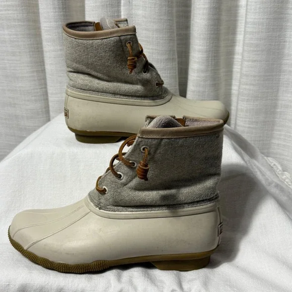 Sperry Saltwater Duck Boots Women's 8.5 Cream Tan Wool Lined Waterproof STS84213 - Picture 5 of 11